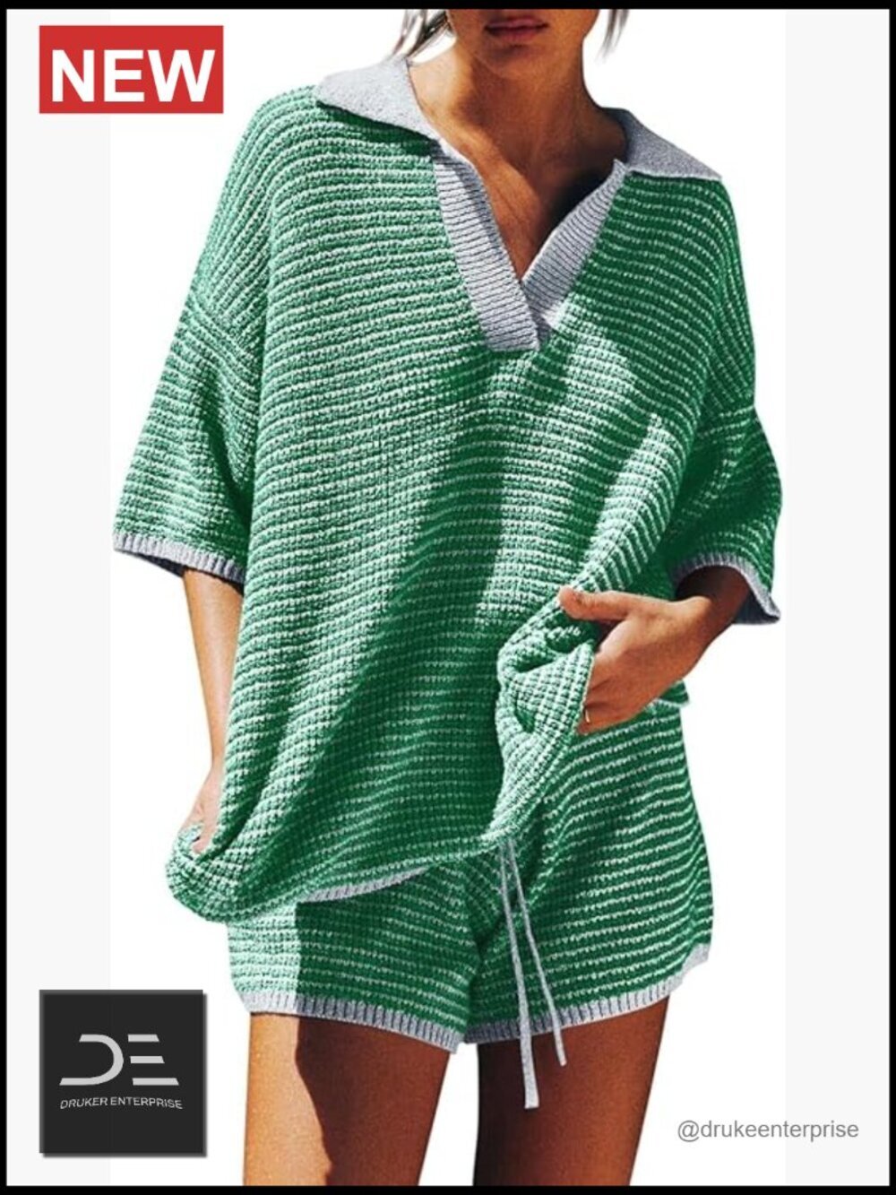 Oversized 2 Piece Knit Lounge Set with 3/4 Sleeves